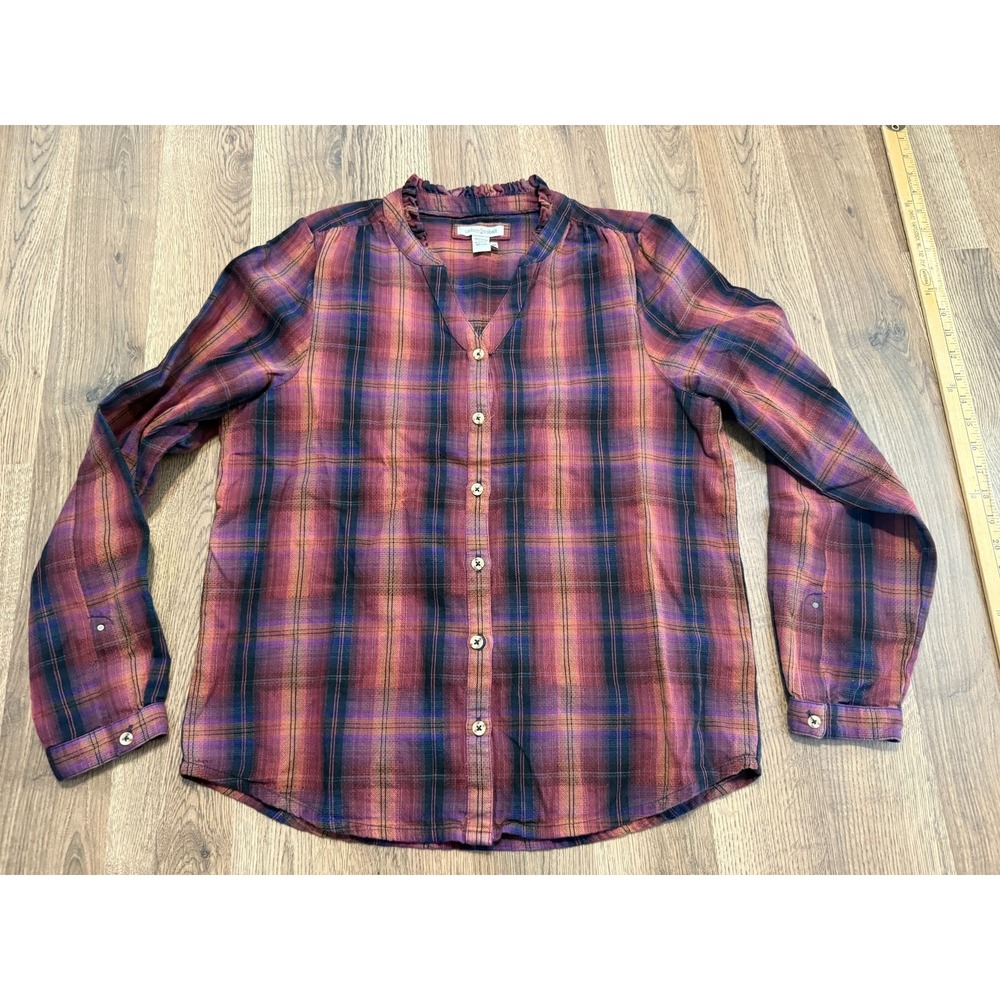 Carbon 2 Cobalt Shirt Women's Size Medium Red Black Plaid Button Up Shirt